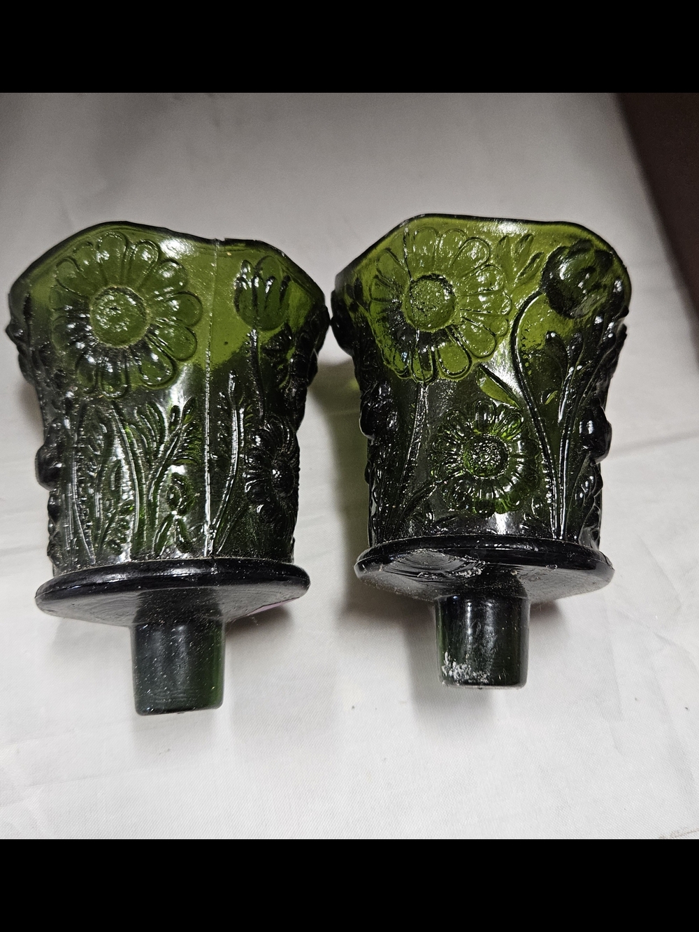 Green Daisy Floral Sunflower Glass Peg Votive Candle Holders 2 Vintage Homco